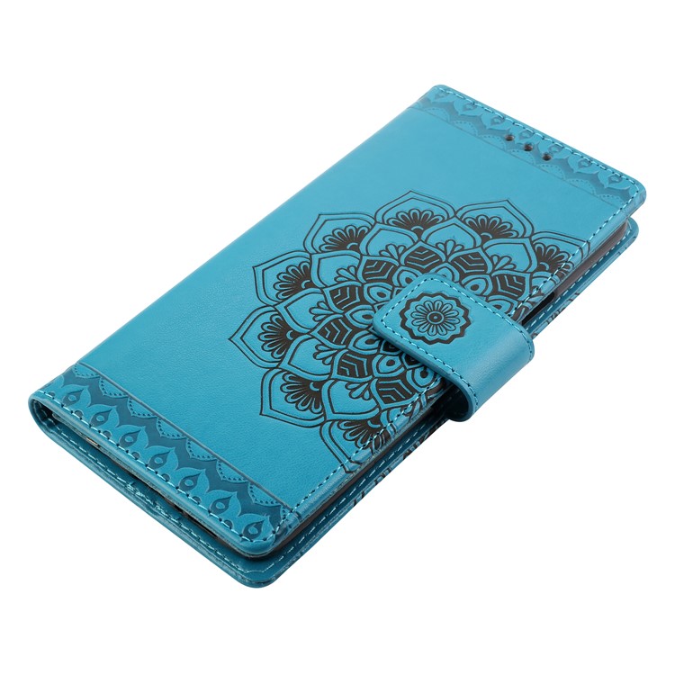 Imprinted Mandala Pattern Leather Wallet Mobile Phone Cover with Stand for Samsung Galaxy S9 Plus SM-G965 - Blue-3