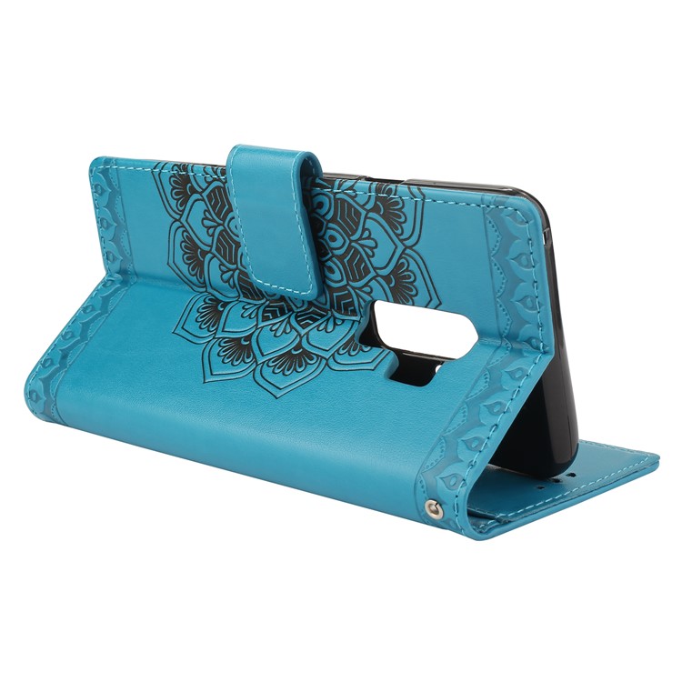 Imprinted Mandala Pattern Leather Wallet Mobile Phone Cover with Stand for Samsung Galaxy S9 Plus SM-G965 - Blue-5