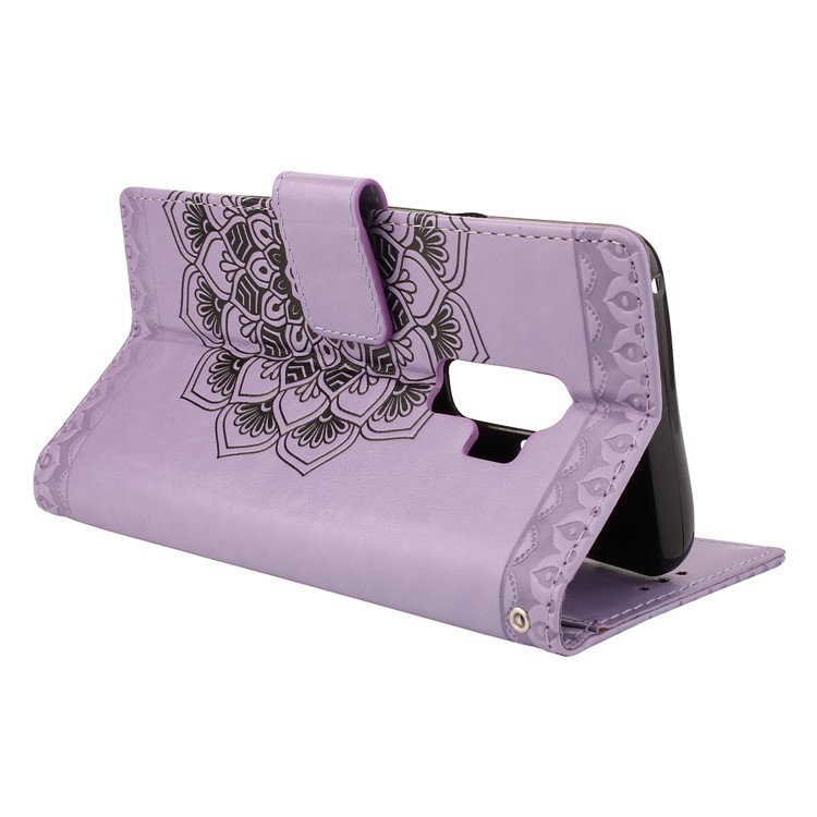 Imprinted Mandala Pattern Leather Wallet Cell Phone Cover with Stand for Samsung Galaxy S9 Plus SM-G965 - Purple-5