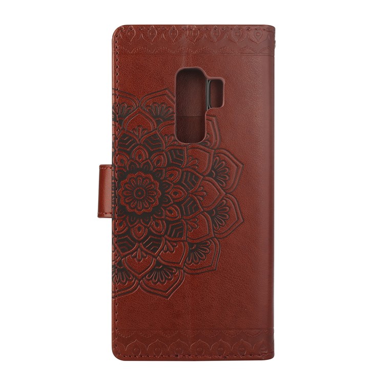 Imprinted Mandala Pattern Leather Wallet Protective Case with Stand for Samsung Galaxy S9 Plus SM-G965 - Brown-2