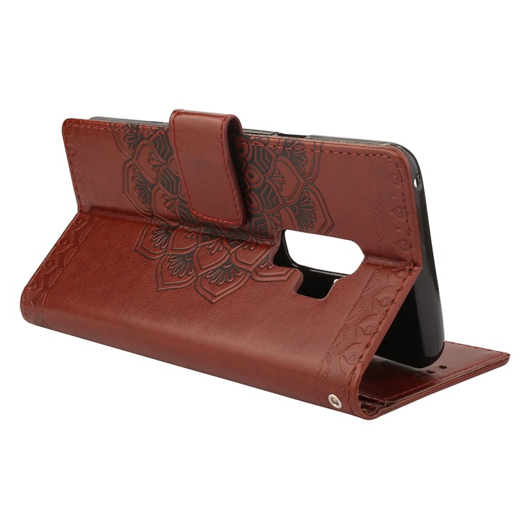 Imprinted Mandala Pattern Leather Wallet Protective Case with Stand for Samsung Galaxy S9 Plus SM-G965 - Brown-5
