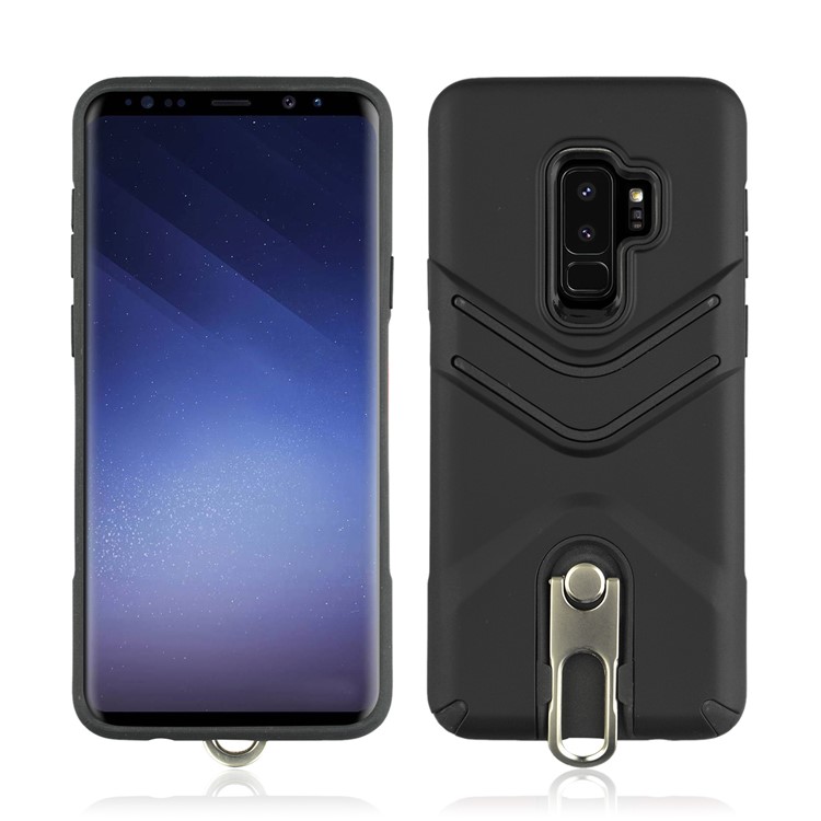 ANGIBABE for Samsung Galaxy S9+ Matte TPU PC Hybrid Case with Metal Kickstand - Black-1