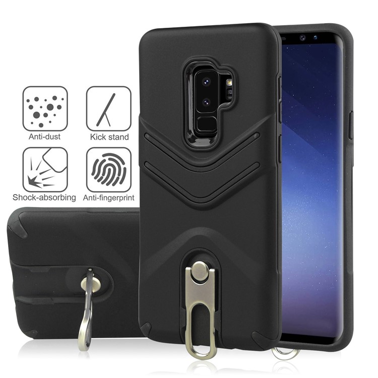 ANGIBABE for Samsung Galaxy S9+ Matte TPU PC Hybrid Case with Metal Kickstand - Black-2
