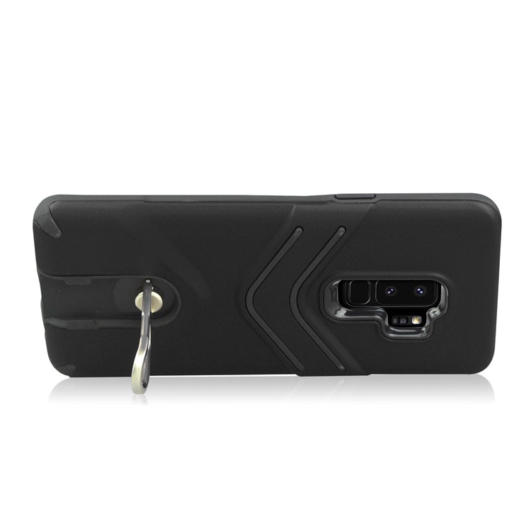 ANGIBABE for Samsung Galaxy S9+ Matte TPU PC Hybrid Case with Metal Kickstand - Black-3