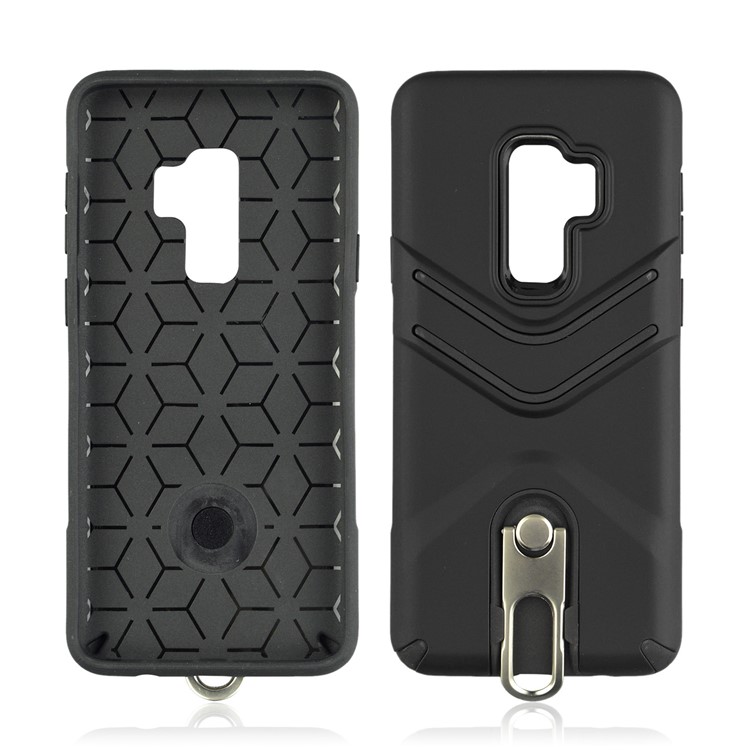 ANGIBABE for Samsung Galaxy S9+ Matte TPU PC Hybrid Case with Metal Kickstand - Black-4