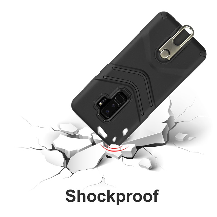 ANGIBABE for Samsung Galaxy S9+ Matte TPU PC Hybrid Case with Metal Kickstand - Black-6