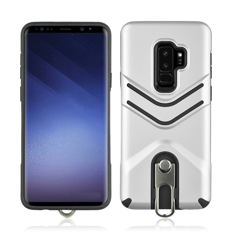 ANGIBABE Matte TPU PC Hybrid Cover with Metal Kickstand for Samsung Galaxy S9 Plus - Silver-1