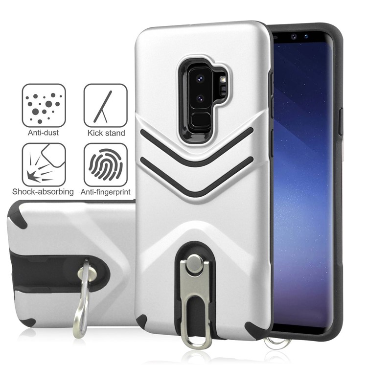 ANGIBABE Matte TPU PC Hybrid Cover with Metal Kickstand for Samsung Galaxy S9 Plus - Silver-2
