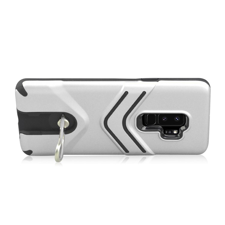 ANGIBABE Matte TPU PC Hybrid Cover with Metal Kickstand for Samsung Galaxy S9 Plus - Silver-3