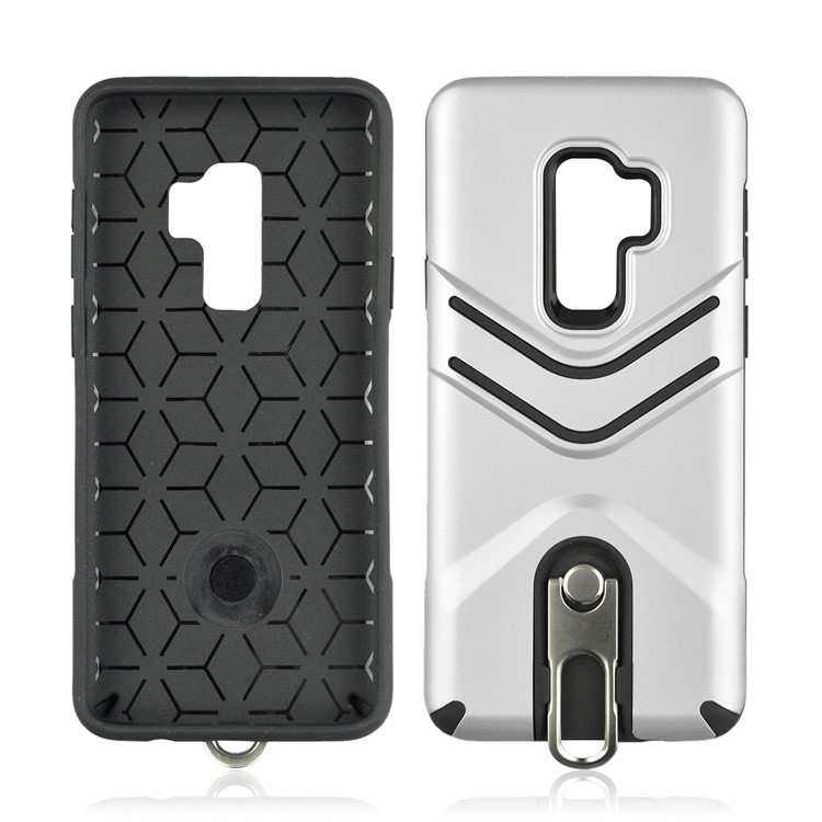ANGIBABE Matte TPU PC Hybrid Cover with Metal Kickstand for Samsung Galaxy S9 Plus - Silver-4