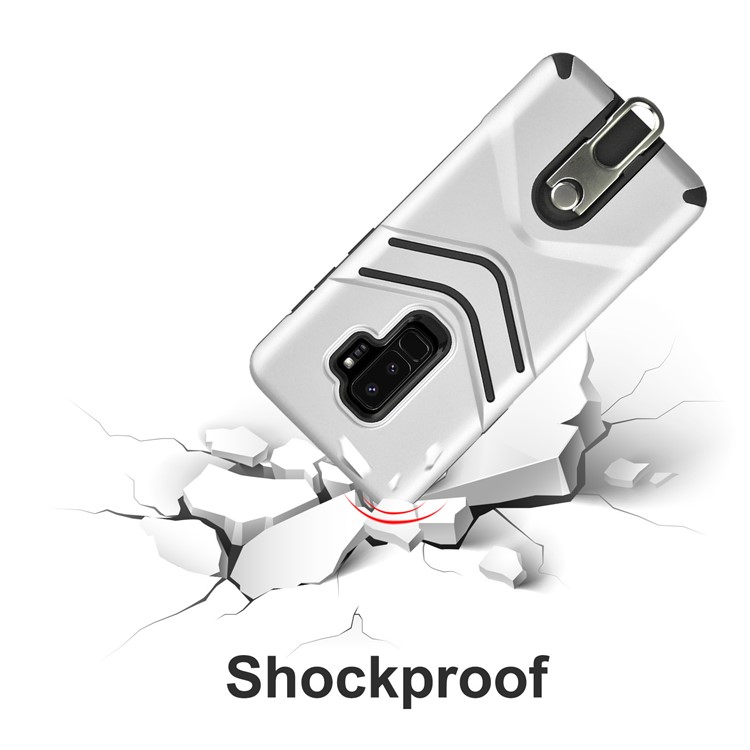 ANGIBABE Matte TPU PC Hybrid Cover with Metal Kickstand for Samsung Galaxy S9 Plus - Silver-6