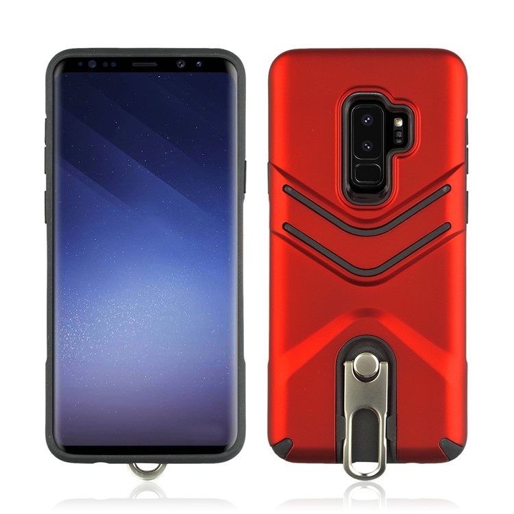 ANGIBABE Matte TPU PC Combo Case with Metal Kickstand for Samsung Galaxy S9 Plus - Red-1