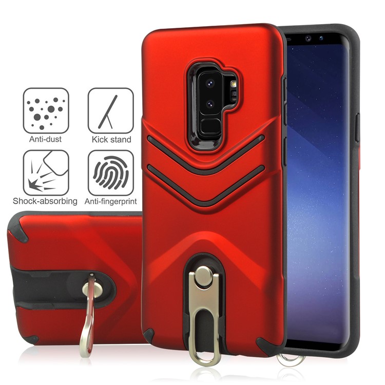 ANGIBABE Matte TPU PC Combo Case with Metal Kickstand for Samsung Galaxy S9 Plus - Red-2