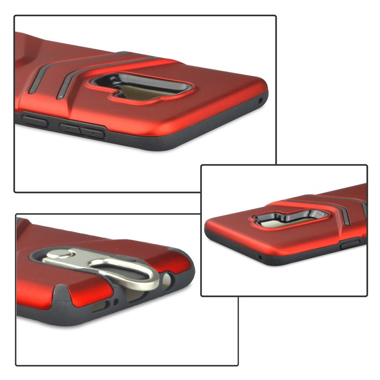 ANGIBABE Matte TPU PC Combo Case with Metal Kickstand for Samsung Galaxy S9 Plus - Red-5