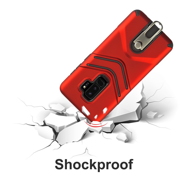 ANGIBABE Matte TPU PC Combo Case with Metal Kickstand for Samsung Galaxy S9 Plus - Red-6