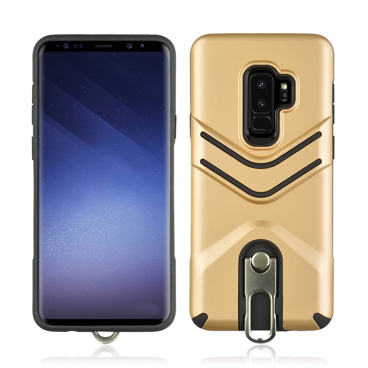 ANGIBABE Matte TPU PC Hybrid Mobile Cover with Rotary Kickstand for Samsung Galaxy S9 Plus - Gold-1