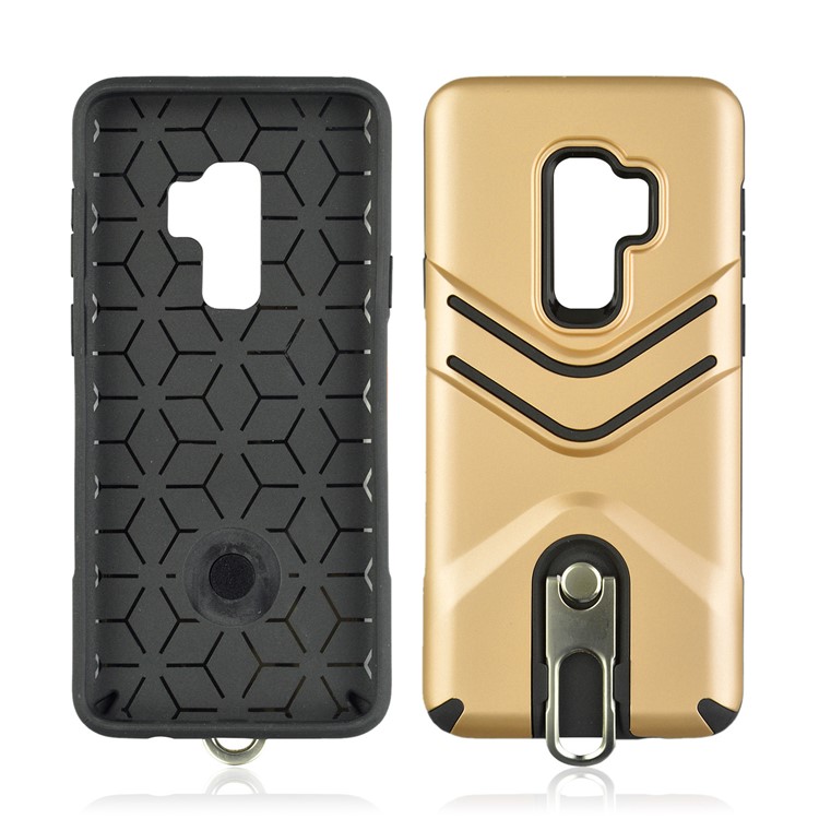 ANGIBABE Matte TPU PC Hybrid Mobile Cover with Rotary Kickstand for Samsung Galaxy S9 Plus - Gold-4