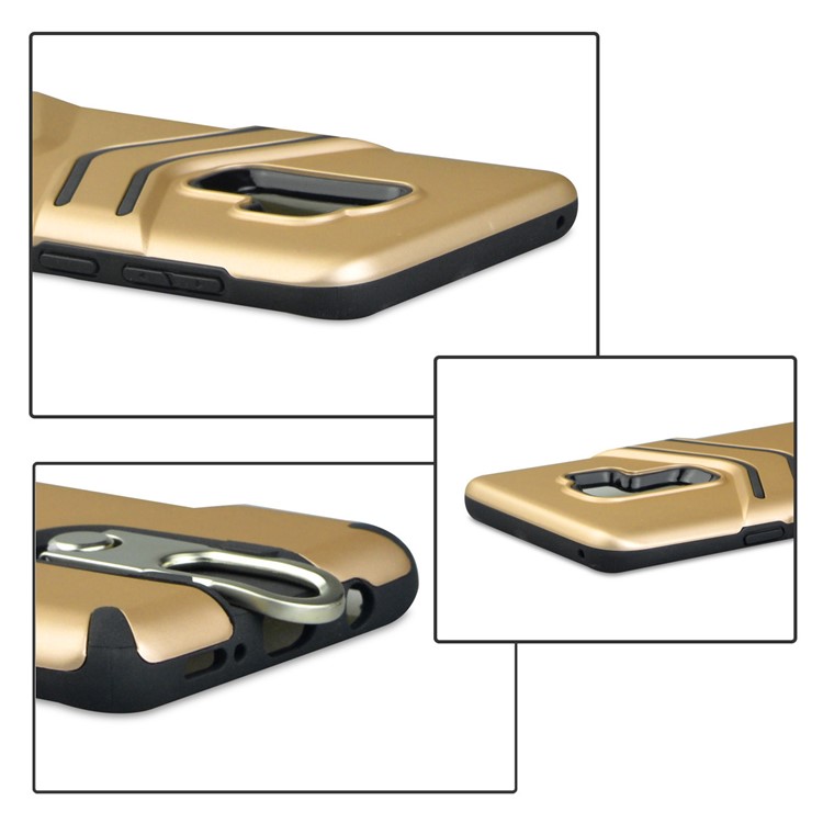 ANGIBABE Matte TPU PC Hybrid Mobile Cover with Rotary Kickstand for Samsung Galaxy S9 Plus - Gold-5