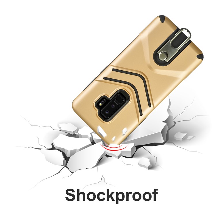 ANGIBABE Matte TPU PC Hybrid Mobile Cover with Rotary Kickstand for Samsung Galaxy S9 Plus - Gold-6