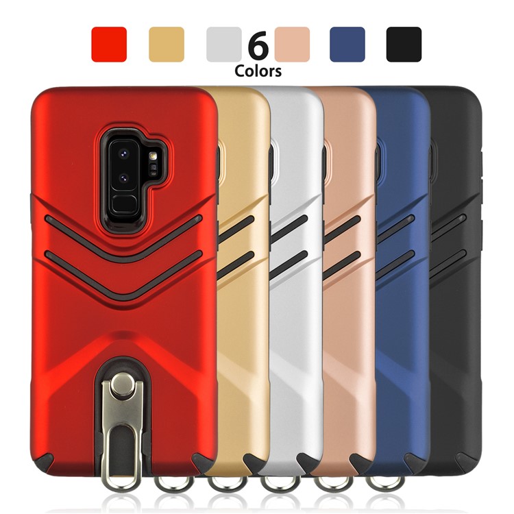 ANGIBABE Matte TPU PC Hybrid Mobile Cover with Rotary Kickstand for Samsung Galaxy S9 Plus - Gold-8