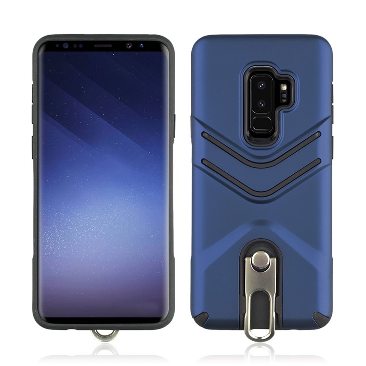 ANGIBABE Matte TPU PC Hybrid Back Cover with Rotary Kickstand for Samsung Galaxy S9 Plus - Blue-1