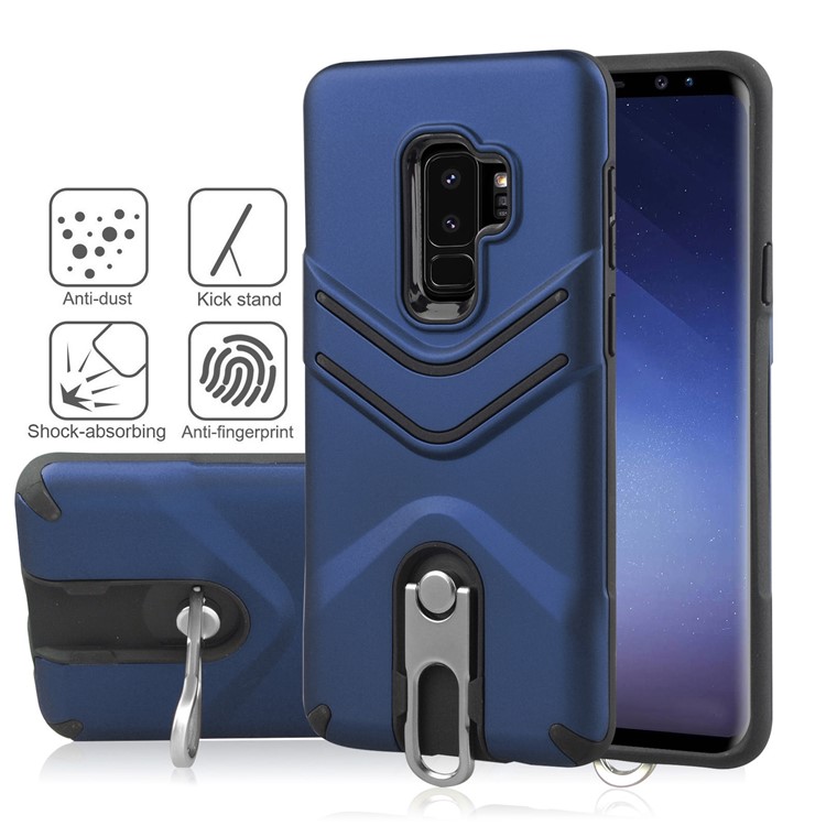 ANGIBABE Matte TPU PC Hybrid Back Cover with Rotary Kickstand for Samsung Galaxy S9 Plus - Blue-2