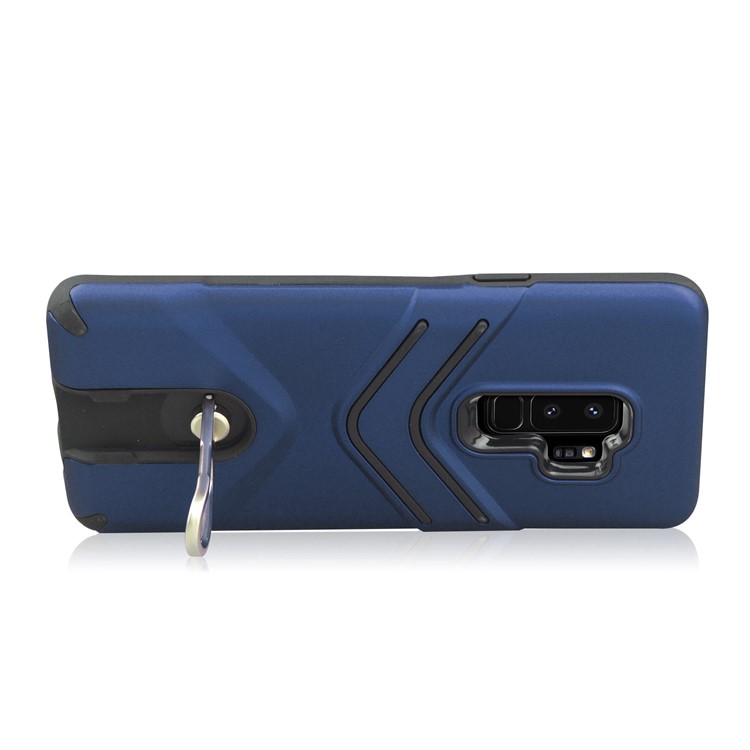 ANGIBABE Matte TPU PC Hybrid Back Cover with Rotary Kickstand for Samsung Galaxy S9 Plus - Blue-3