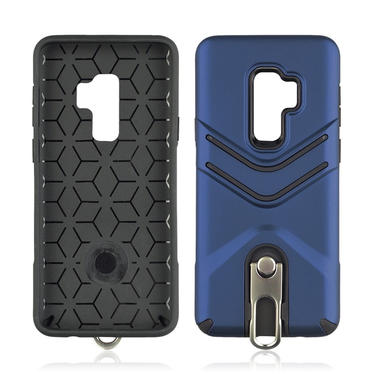 ANGIBABE Matte TPU PC Hybrid Back Cover with Rotary Kickstand for Samsung Galaxy S9 Plus - Blue-4