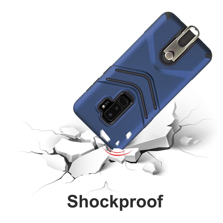 ANGIBABE Matte TPU PC Hybrid Back Cover with Rotary Kickstand for Samsung Galaxy S9 Plus - Blue-6