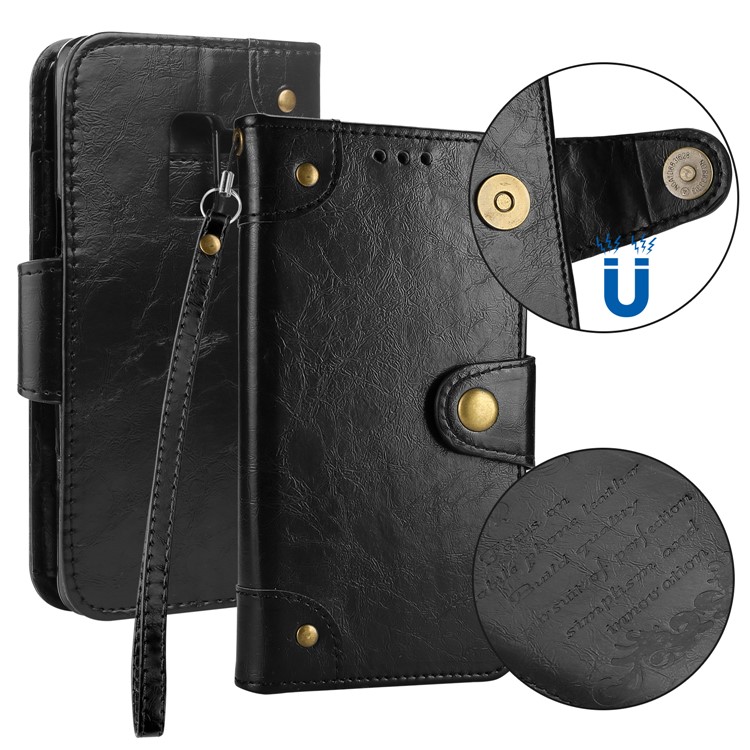 5-Slot Vintage Oil Wax Leather Wallet Stand Case for Samsung Galaxy S9 G960 - Black-1