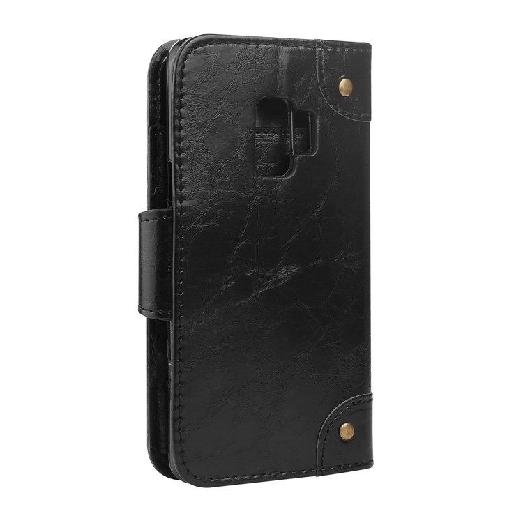 5-Slot Vintage Oil Wax Leather Wallet Stand Case for Samsung Galaxy S9 G960 - Black-2