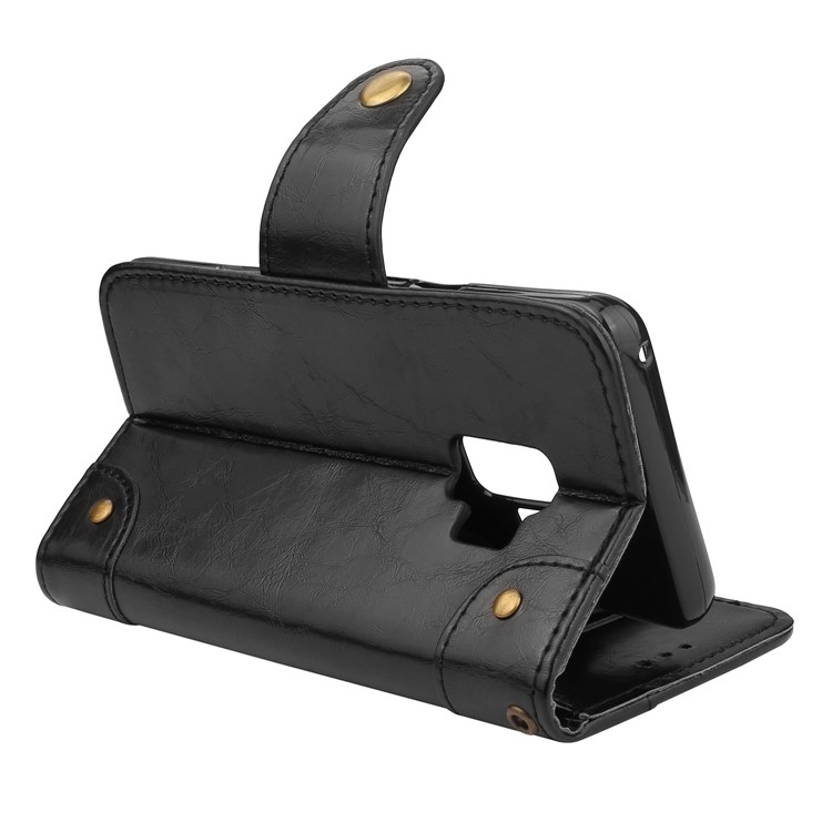 5-Slot Vintage Oil Wax Leather Wallet Stand Case for Samsung Galaxy S9 G960 - Black-5