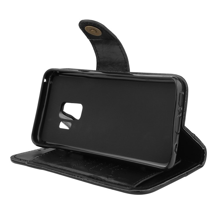 5-Slot Vintage Oil Wax Leather Wallet Stand Case for Samsung Galaxy S9 G960 - Black-6