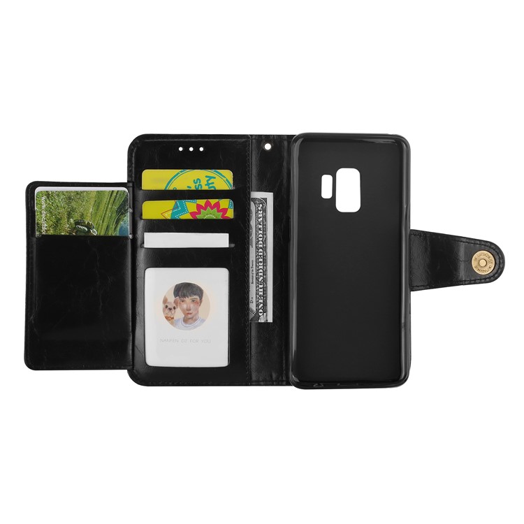 5-Slot Vintage Oil Wax Leather Wallet Stand Case for Samsung Galaxy S9 G960 - Black-7