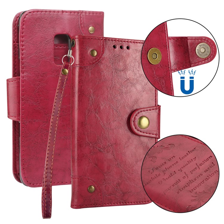 5-Slot Vintage Oil Wax Leather Wallet Stand Cover for Samsung Galaxy S9 G960 - Red-1