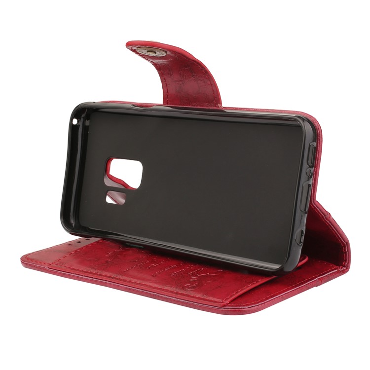 5-Slot Vintage Oil Wax Leather Wallet Stand Cover for Samsung Galaxy S9 G960 - Red-5
