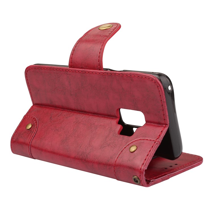 5-Slot Vintage Oil Wax Leather Wallet Stand Cover for Samsung Galaxy S9 G960 - Red-6
