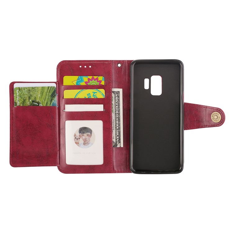 5-Slot Vintage Oil Wax Leather Wallet Stand Cover for Samsung Galaxy S9 G960 - Red-7