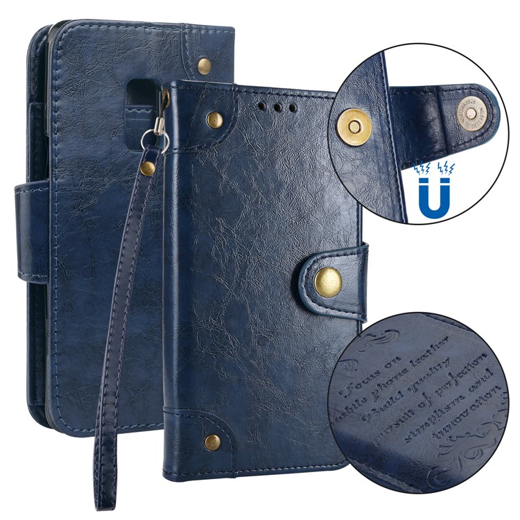 5-Slot Vintage Oil Wax Leather Wallet Stand Phone Case for Samsung Galaxy S9 G960 - Blue-1