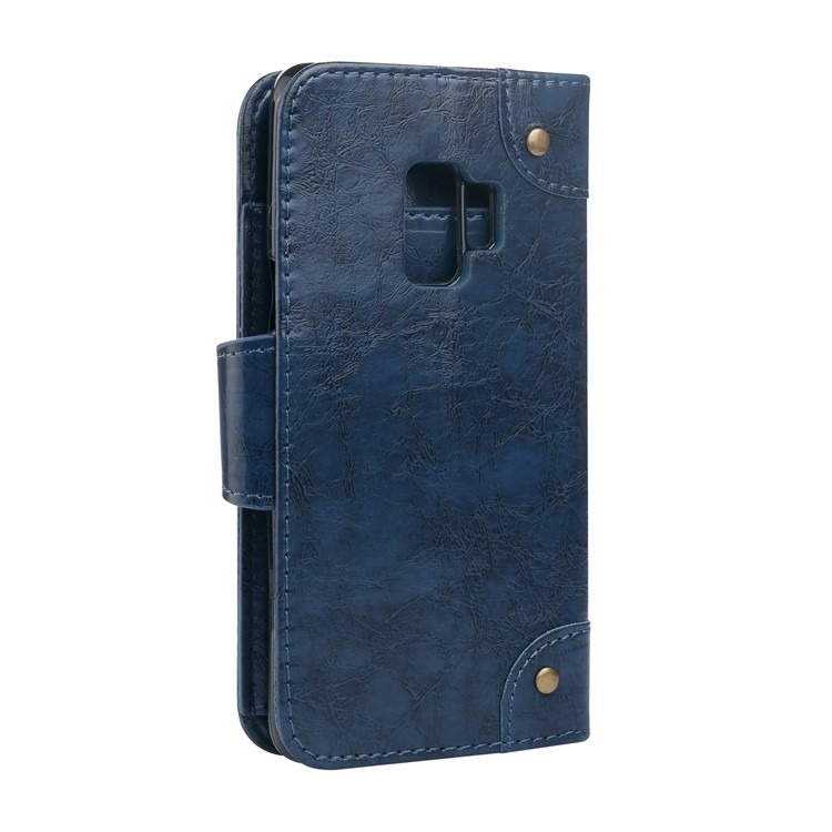 5-Slot Vintage Oil Wax Leather Wallet Stand Phone Case for Samsung Galaxy S9 G960 - Blue-2