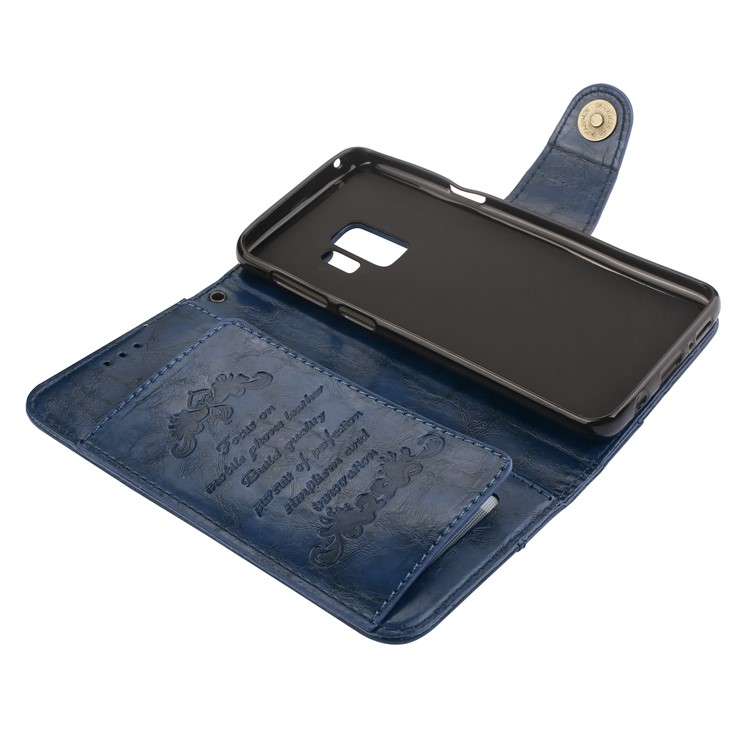 5-Slot Vintage Oil Wax Leather Wallet Stand Phone Case for Samsung Galaxy S9 G960 - Blue-4