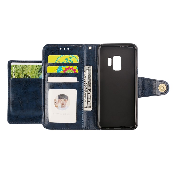 5-Slot Vintage Oil Wax Leather Wallet Stand Phone Case for Samsung Galaxy S9 G960 - Blue-7