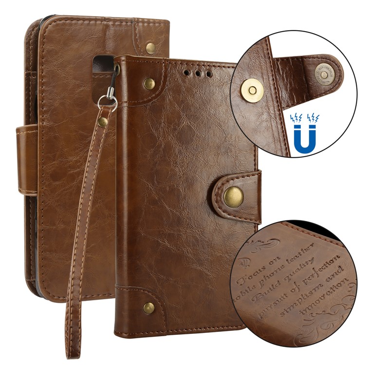 5-Slot Vintage Oil Wax Leather Wallet Stand Mobile Casing for Samsung Galaxy S9 G960 - Brown-1