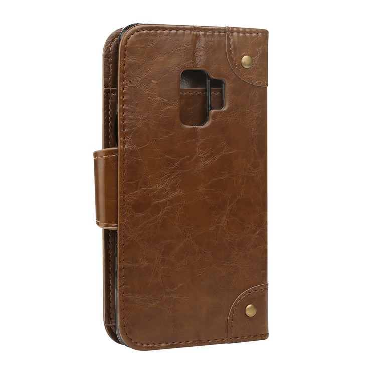 5-Slot Vintage Oil Wax Leather Wallet Stand Mobile Casing for Samsung Galaxy S9 G960 - Brown-2