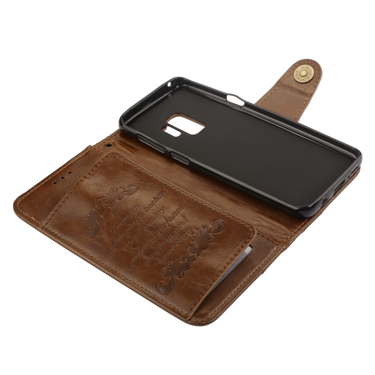 5-Slot Vintage Oil Wax Leather Wallet Stand Mobile Casing for Samsung Galaxy S9 G960 - Brown-4
