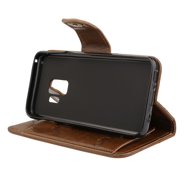 5-Slot Vintage Oil Wax Leather Wallet Stand Mobile Casing for Samsung Galaxy S9 G960 - Brown-5