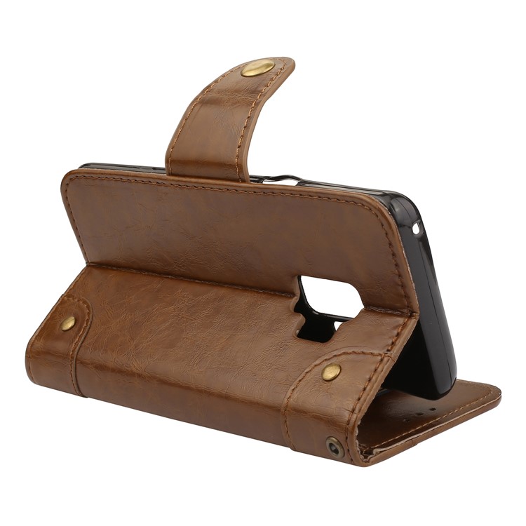 5-Slot Vintage Oil Wax Leather Wallet Stand Mobile Casing for Samsung Galaxy S9 G960 - Brown-6