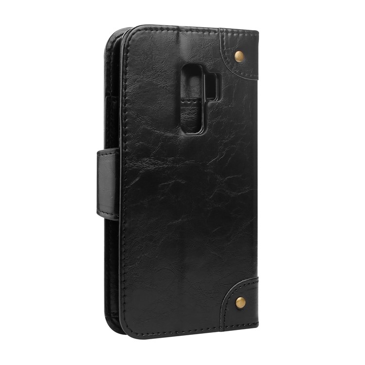 For Samsung Galaxy S9+ G965 5-Slot Vintage Oil Wax Leather Wallet Phone Case - Black-2
