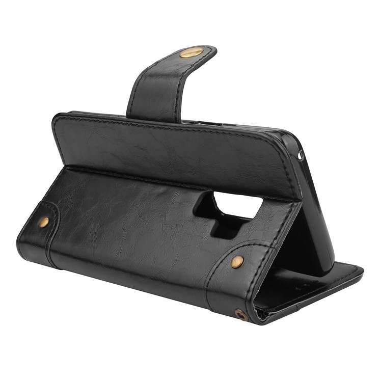 For Samsung Galaxy S9+ G965 5-Slot Vintage Oil Wax Leather Wallet Phone Case - Black-6