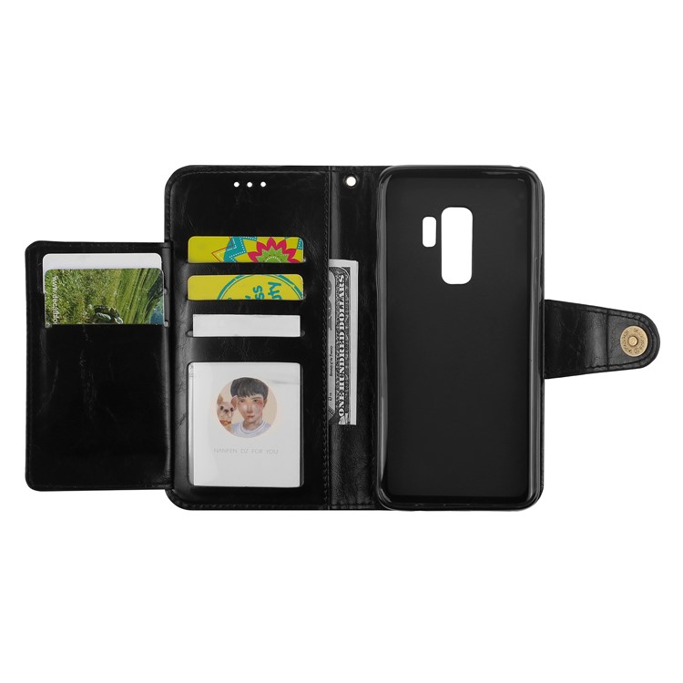 For Samsung Galaxy S9+ G965 5-Slot Vintage Oil Wax Leather Wallet Phone Case - Black-7